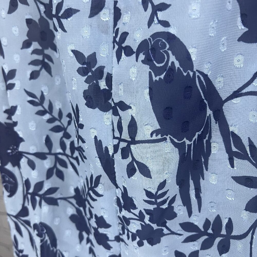 Eliza J Blue Macaw Bird Floral Sleeveless Textured Ruching Midi Trumpet Dress 8 - Picture 7 of 13
